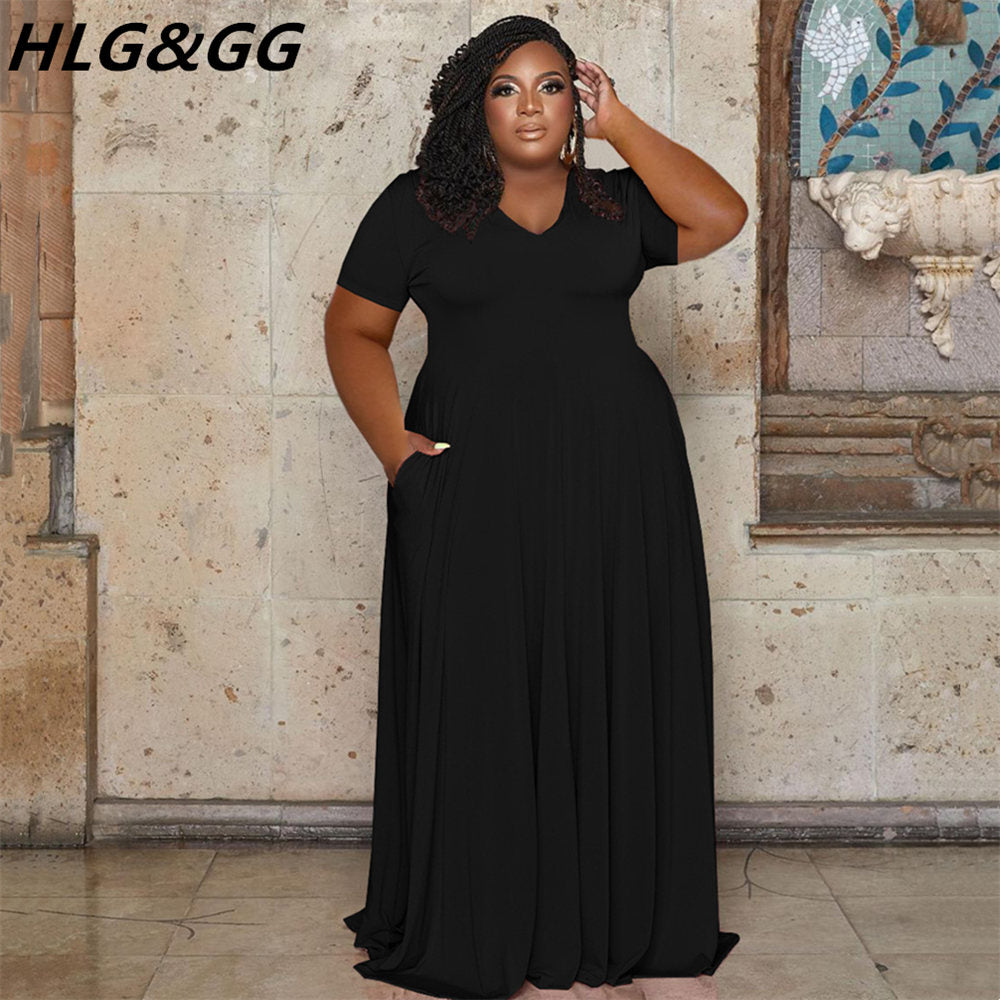 FAGADOER Elegant Plus Size Short Sleeve A-Line Dress