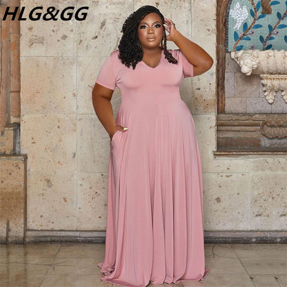 FAGADOER Elegant Plus Size Short Sleeve A-Line Dress