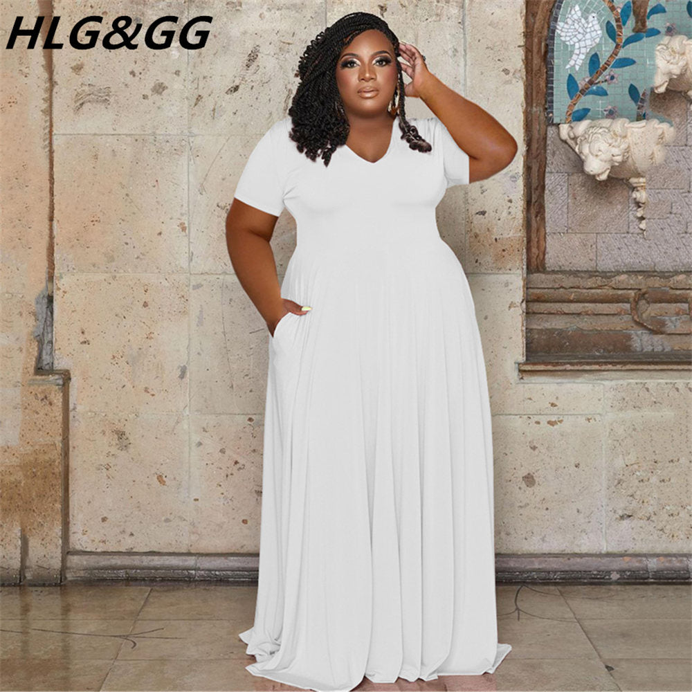 FAGADOER Elegant Plus Size Short Sleeve A-Line Dress