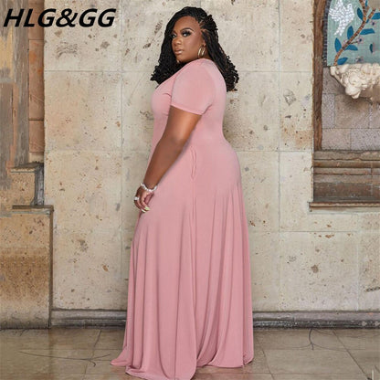 FAGADOER Elegant Plus Size Short Sleeve A-Line Dress