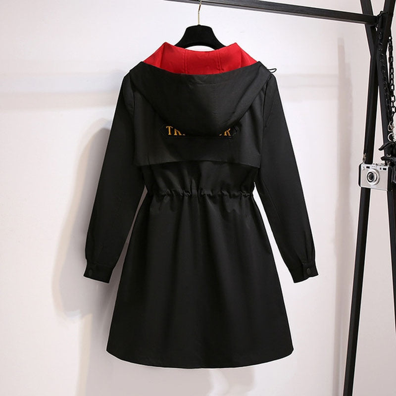 Plus Size Autumn Long Hooded Trench Coat