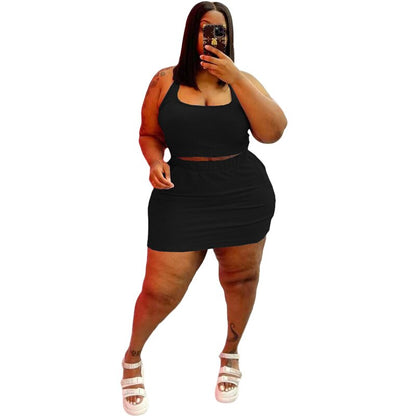 Plus Size Two Piece Sexy Crop Top and Skirt Suit