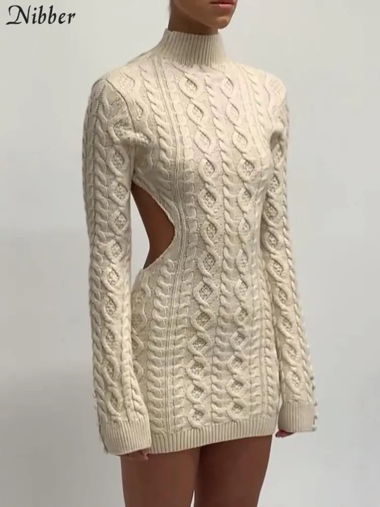 Sexy Autumn Backless Wool Mini Knit Dress