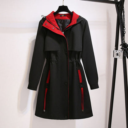 Plus Size Autumn Long Hooded Trench Coat