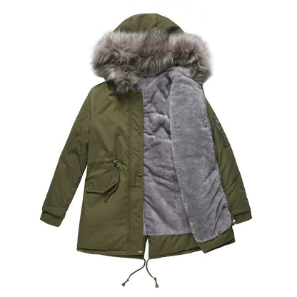 Plus Size Hooded Faux Fur Thick Parka