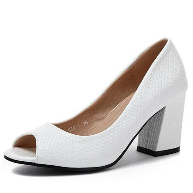 Elegant Peep Toe Square Platform Patent Leather Heels