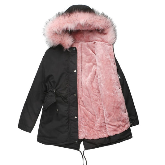 Plus Size Hooded Faux Fur Thick Parka