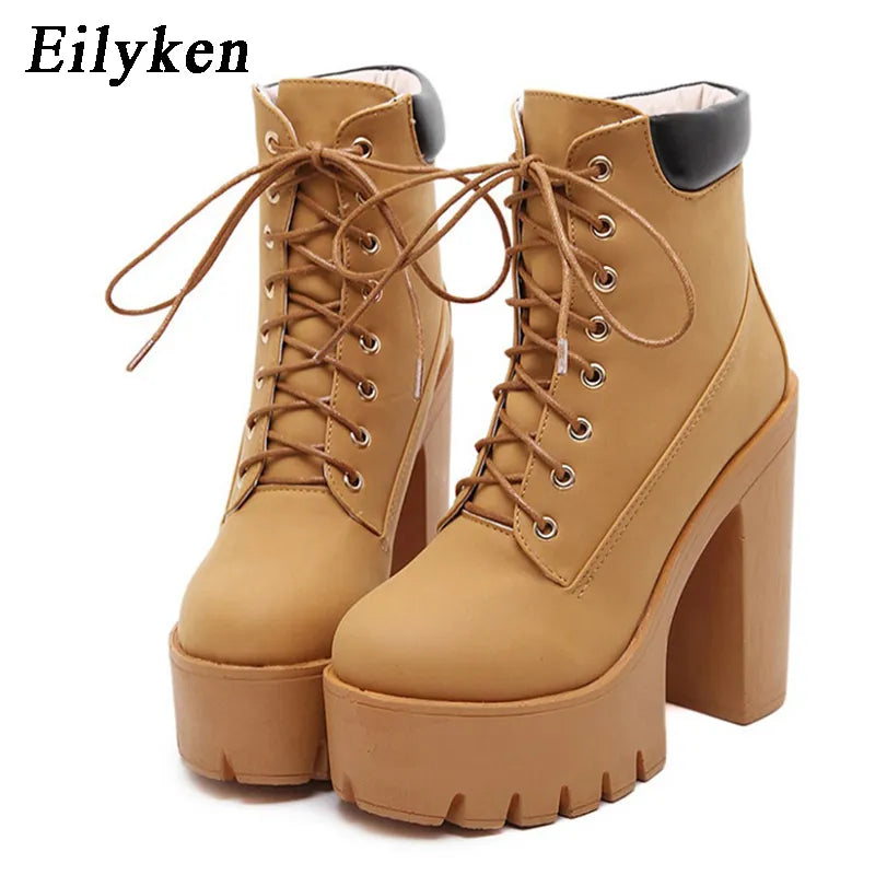 Eilyken Platform Lace Up Thick Heel Equestrian Boots