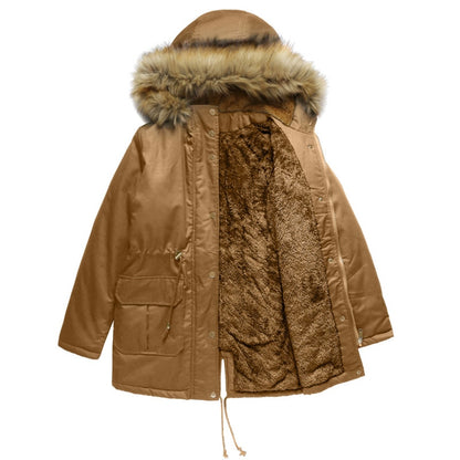 Plus Size Thick Warm Parka with Faux Fur Collar