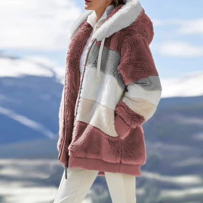 Plus Size Thick Warm Fluffy Faux Fur Hooded Zipper Coat