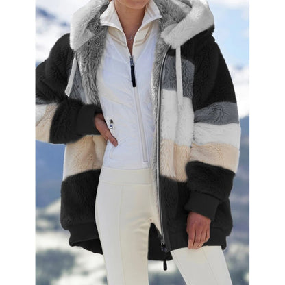 Plus Size Thick Warm Fluffy Faux Fur Hooded Zipper Coat