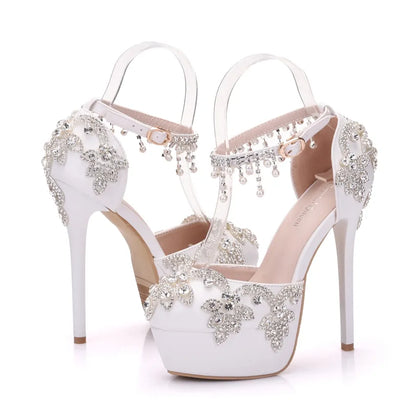 Crystal Queen Round Toe Super High Skinny Stiletto Heels