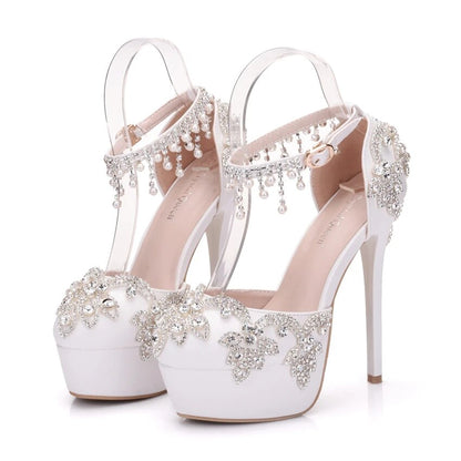 Crystal Queen Round Toe Super High Skinny Stiletto Heels