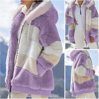 Plus Size Thick Warm Fluffy Faux Fur Hooded Zipper Coat