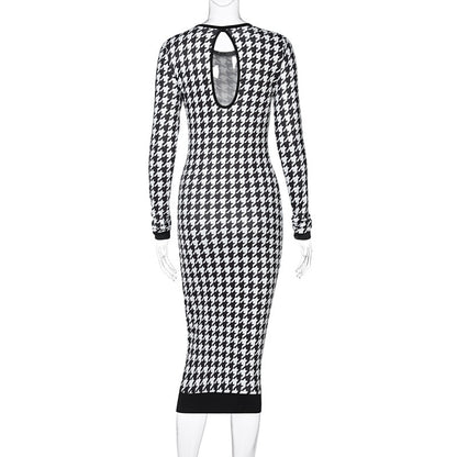 Houndstooth Print Midi Dress