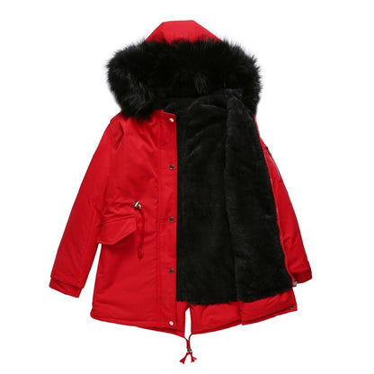 Plus Size Hooded Faux Fur Thick Parka