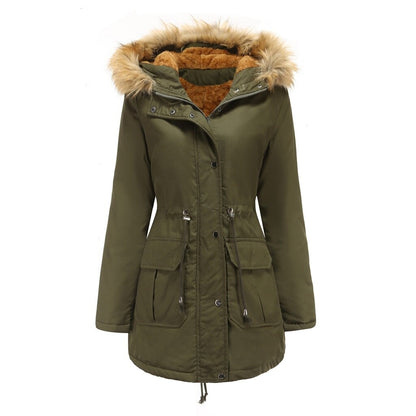 Plus Size Thick Warm Parka with Faux Fur Collar