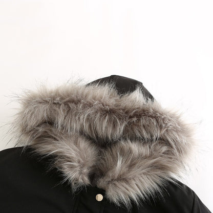 Plus Size Hooded Faux Fur Thick Parka