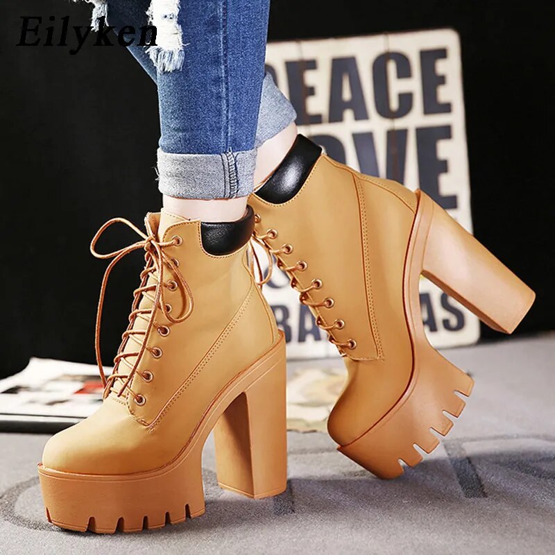 Eilyken Platform Lace Up Thick Heel Equestrian Boots