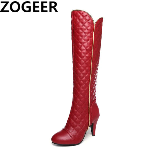 Zogeer Winter Leather Knee High Short Plush Boots