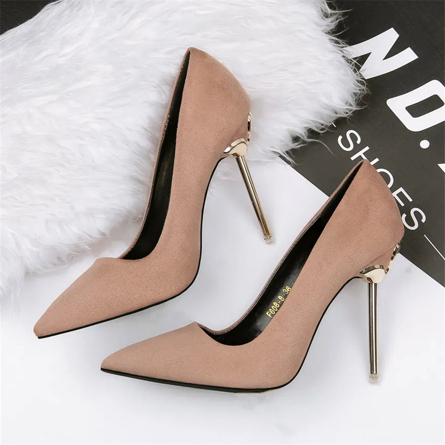 Flock Pointed Toe Platform Super High Skinny Heels