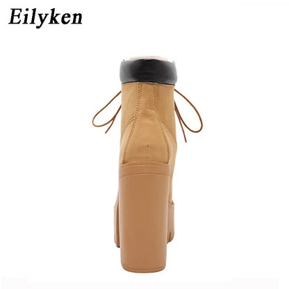 Eilyken Platform Lace Up Thick Heel Equestrian Boots