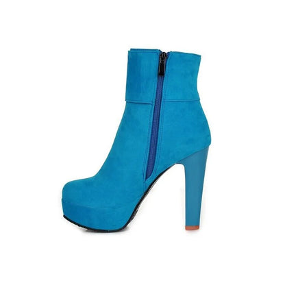 Round Toe Nubuck Buckle High Heeled Boots