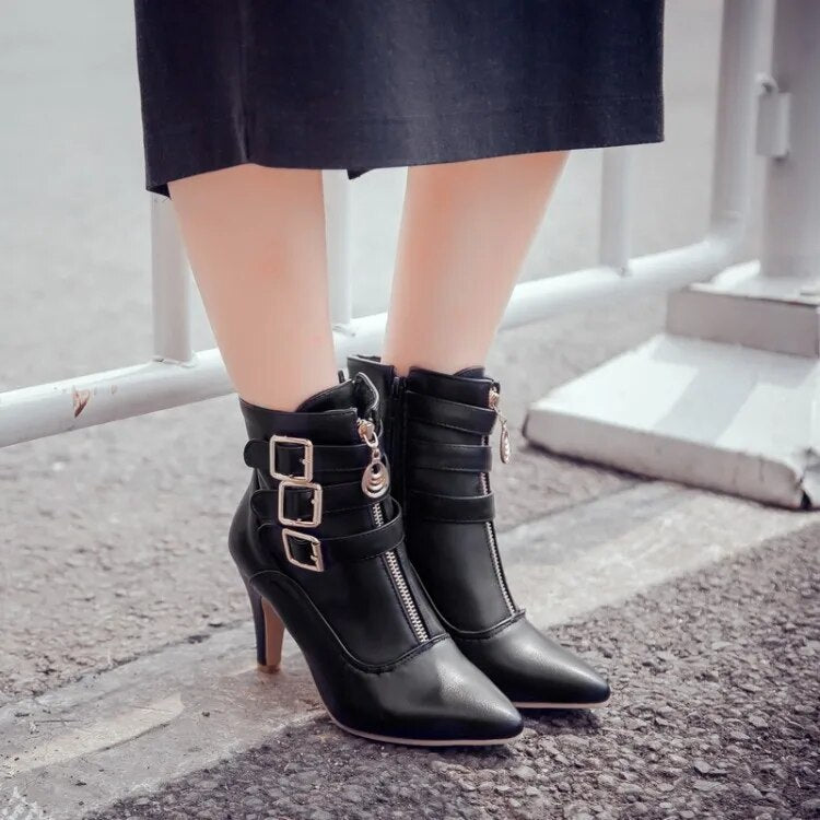 Winter Equestrian Style Pointed Toe Ankle Boots