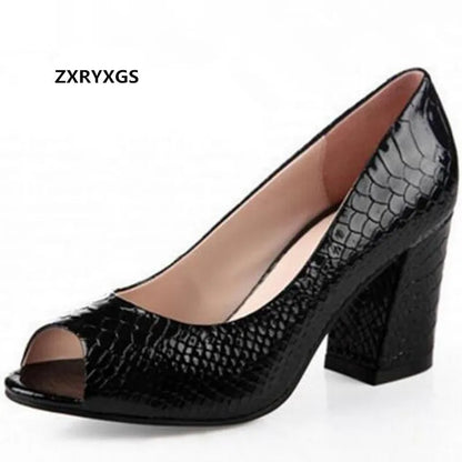 Elegant Peep Toe Square Platform Patent Leather Heels