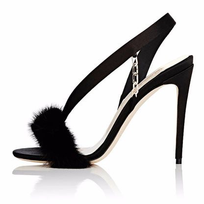 High Furry Luxurious Stilettos With Chain