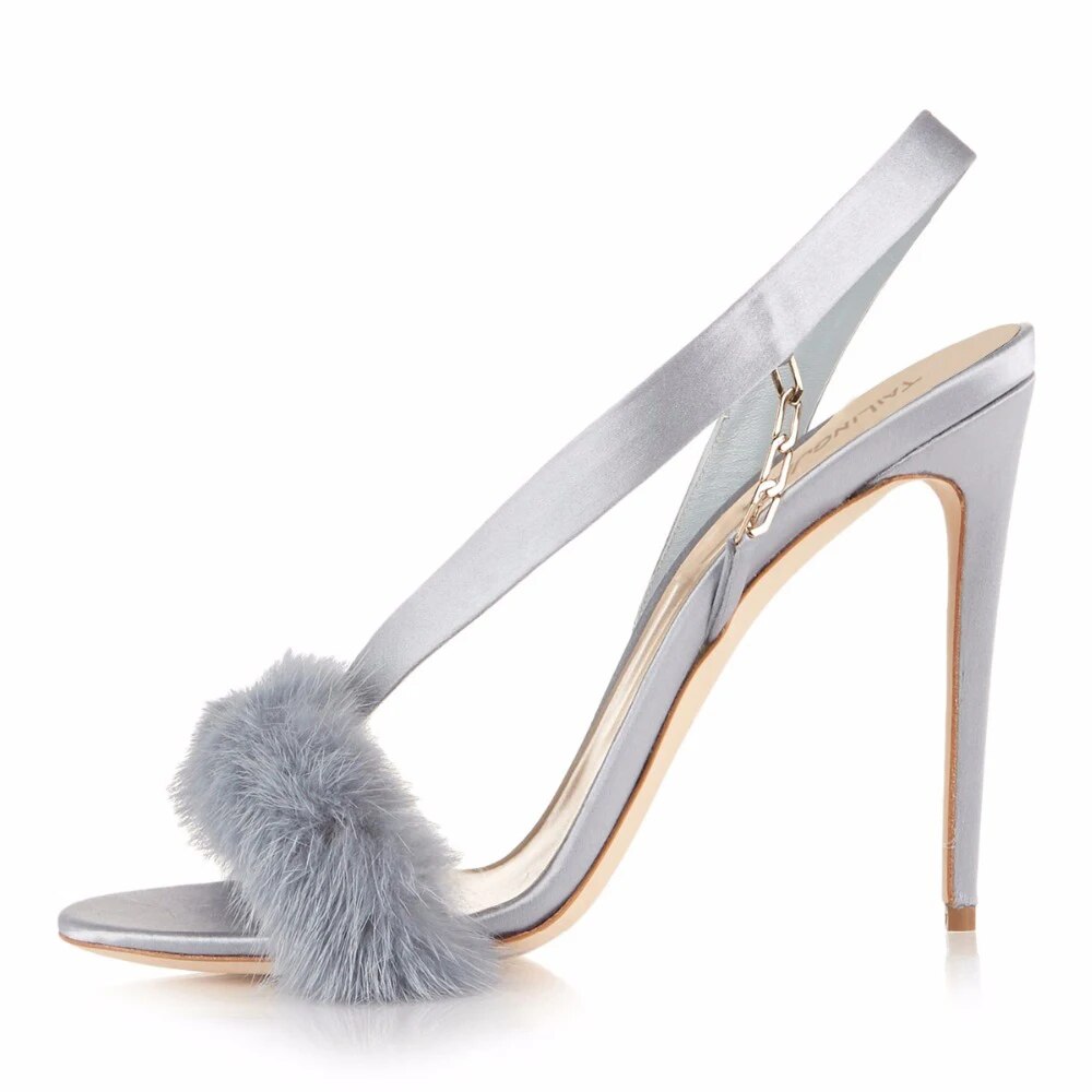 High Furry Luxurious Stilettos With Chain