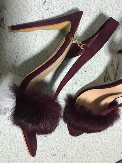 High Furry Luxurious Stilettos With Chain