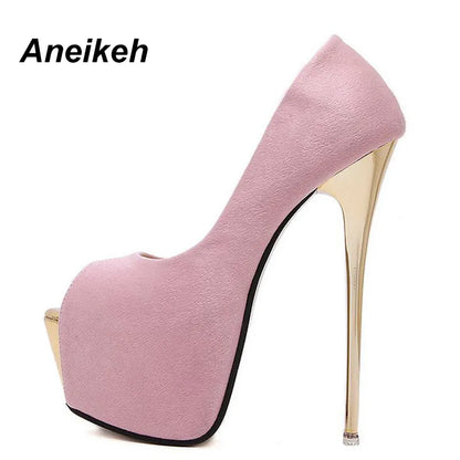 Aneikeh Flocked Peep Toe Super High Skinny Heels