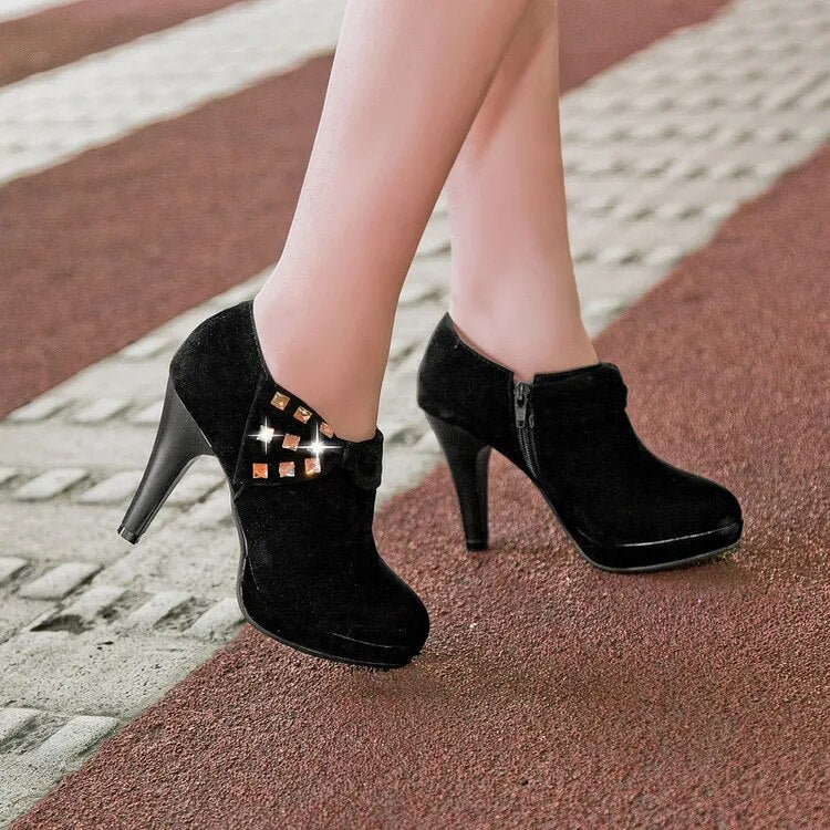 Round Toe Spiked High Heels