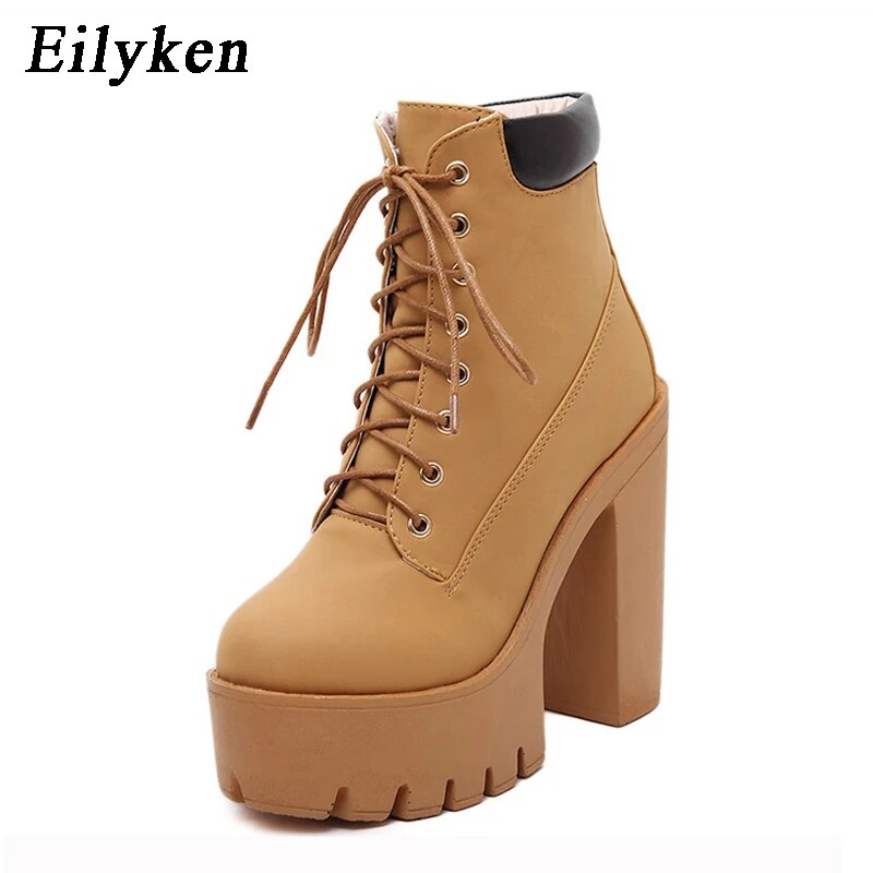 Eilyken Platform Lace Up Thick Heel Equestrian Boots