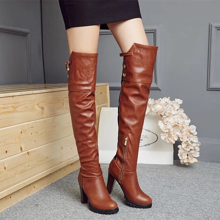 Winter Square Heel Ober-the-Knee Equestrian Boots