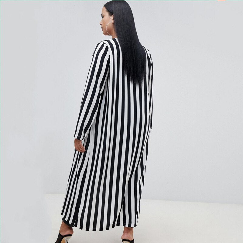 Plus Size Open Front Casual Striped Cardigan