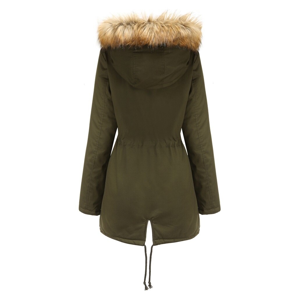 Plus Size Thick Warm Parka with Faux Fur Collar