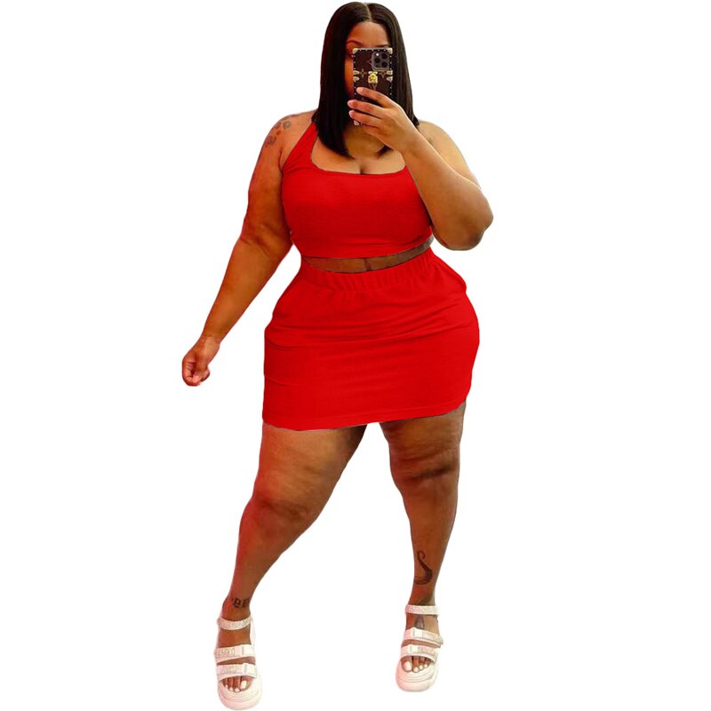 Plus Size Two Piece Sexy Crop Top and Skirt Suit