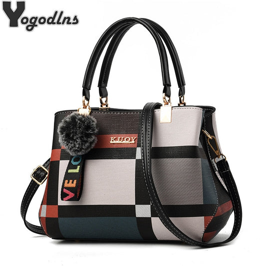 Elegant Leather Crossbody Shoulder Patchwork Top-hand Tote Bag