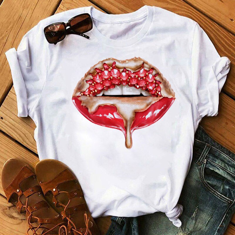 Fashion Women Lips Graphic T Shirt