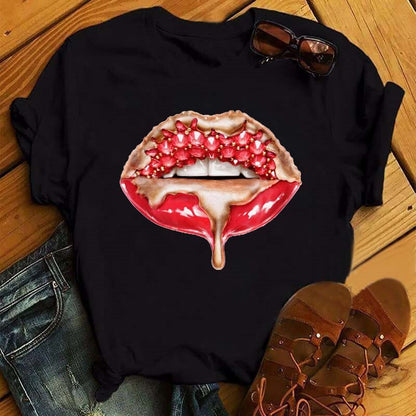 Fashion Women Lips Graphic T Shirt