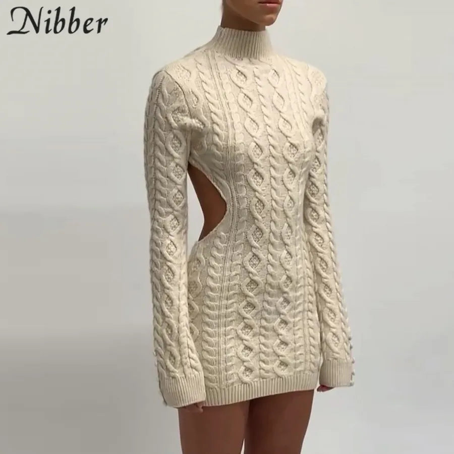 Sexy Autumn Backless Wool Mini Knit Dress