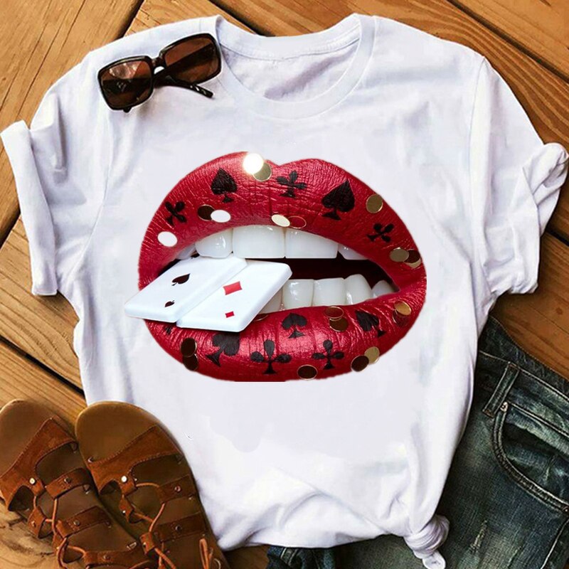 Fashion Women Lips Graphic T Shirt