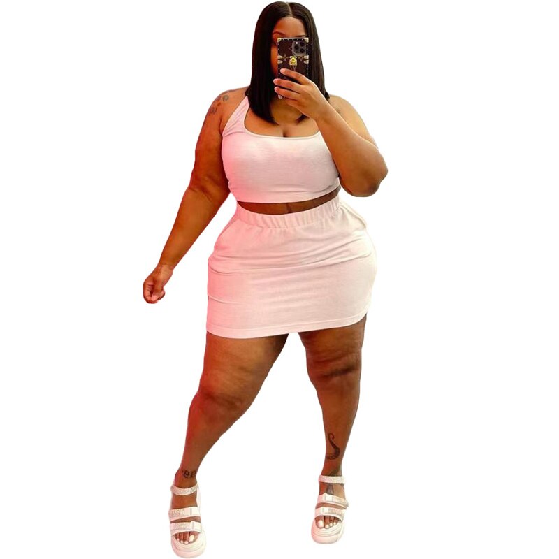 Plus Size Two Piece Sexy Crop Top and Skirt Suit