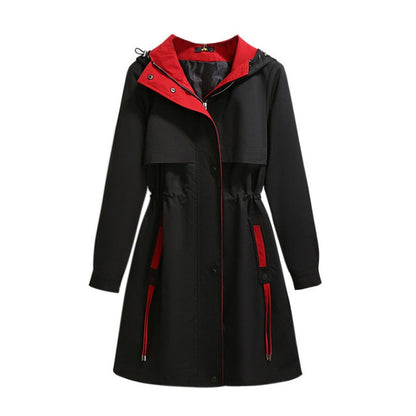 Plus Size Autumn Long Hooded Trench Coat