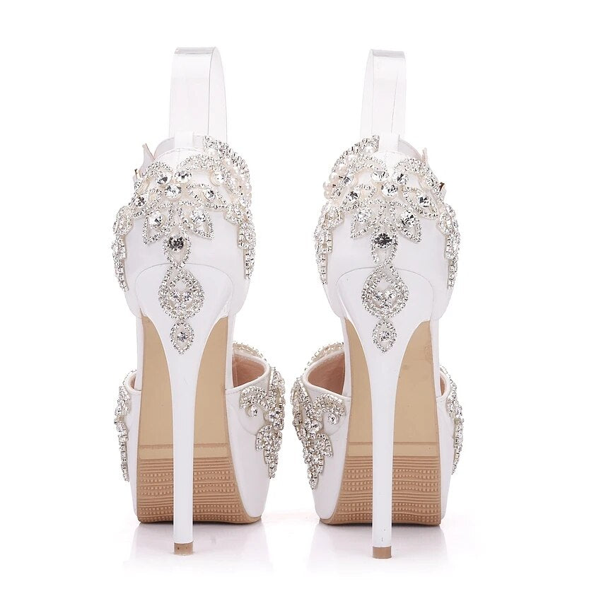 Crystal Queen Round Toe Super High Skinny Stiletto Heels