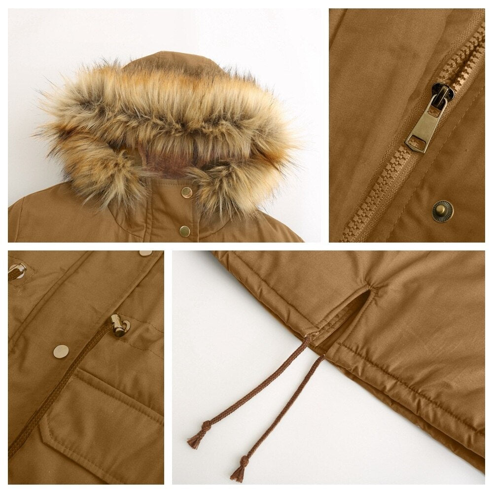 Plus Size Thick Warm Parka with Faux Fur Collar