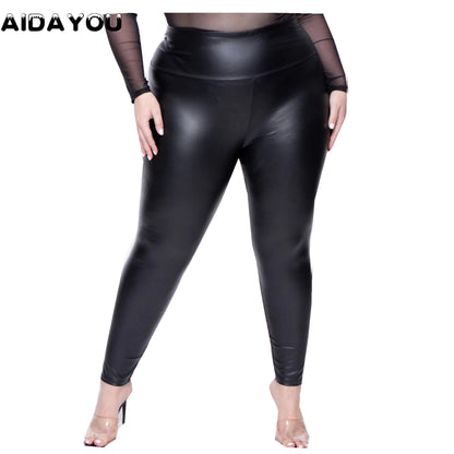 Plus Size Leather Super Stretchy Spandex Tummy Control Oversized Pants