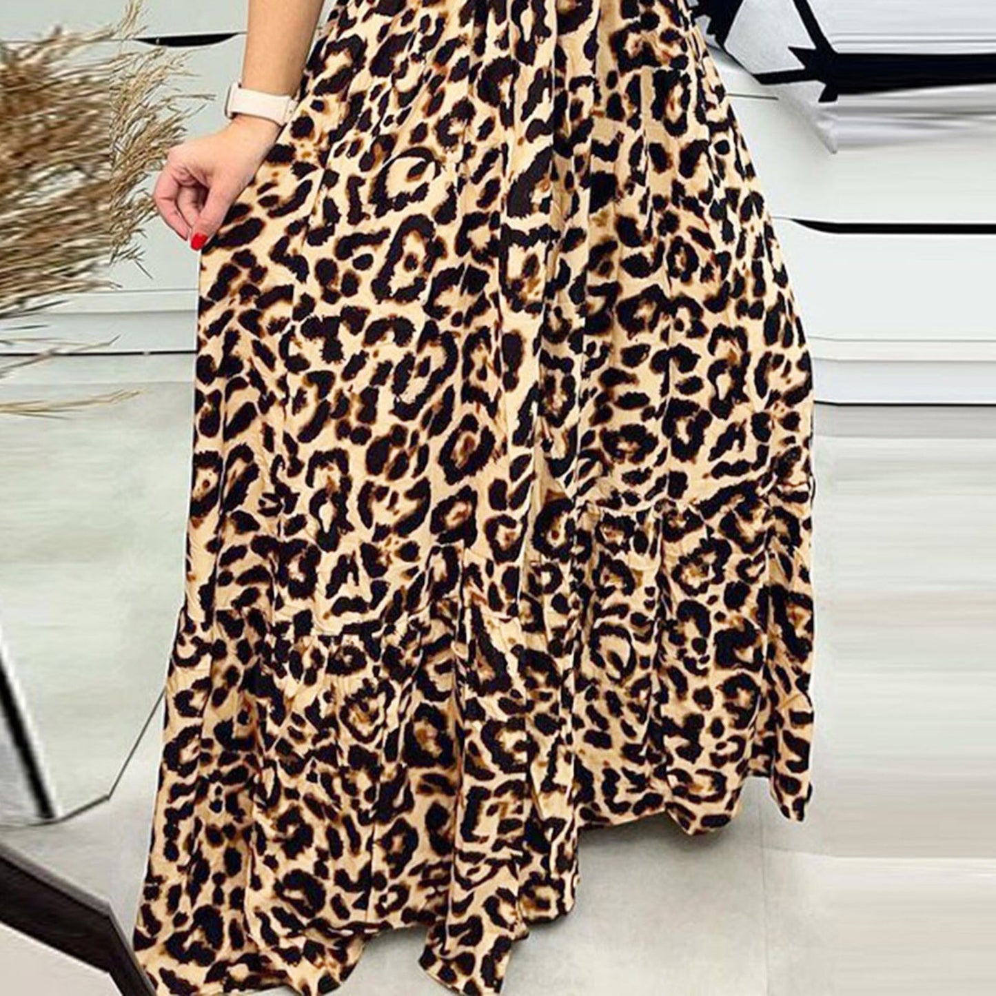 Leopard Print V-Neck Sexy Long Backless Dress